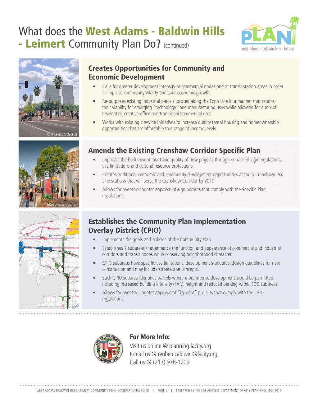 What does the West Adams - Baldwin Hills - Leimert Community Plan Do? (continued) plan!