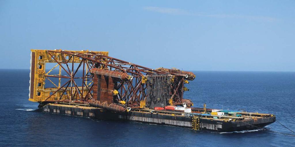 Load out of RSS arch Riser support structure tower (with auxiliary buoyancy tanks) and skirted shallow foundation onboard the Intermac 650 Riser Support Structure (RSS) Weighing in at more than