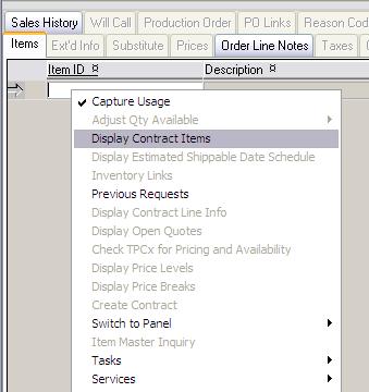 Job/Contract in Order Entry Selecting contract items Add