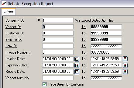 Rebate Exception Report Accounts Payable > Reports > Rebate Exception