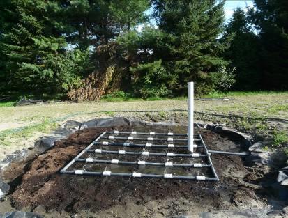 d) e) c) Vertical wetland: d) Summer; e) Winter System Performance VW Construction: a) Peat+distribution array; b) Sand; c) Gravel+drainage Two experiments were conducted with the pilot wetlands.