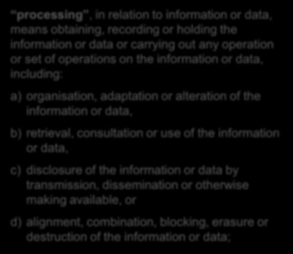 Processing and data format processing, in relation to information or data, means obtaining, recording or holding the information or data or carrying out any operation or set of operations