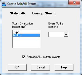 Select MSE 3 as Storm Distribution and OK Data is from Minnesota