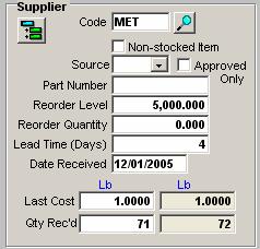 Section 2: General Tab: Supplier The Supplier section displayed in the figure below is used to maintain lead times and reorder levels for a given supplier.