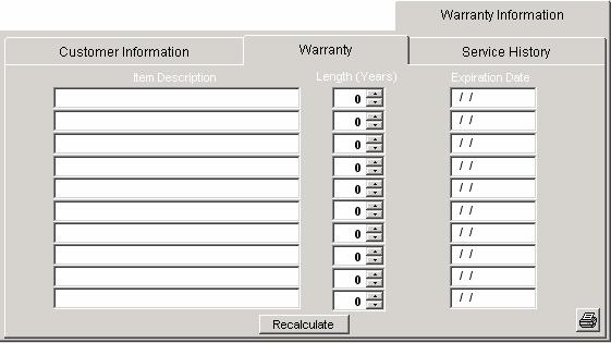Warranty Information Warranty Tab The Warranty tab is used to track the warranty for either single or multiple component items.