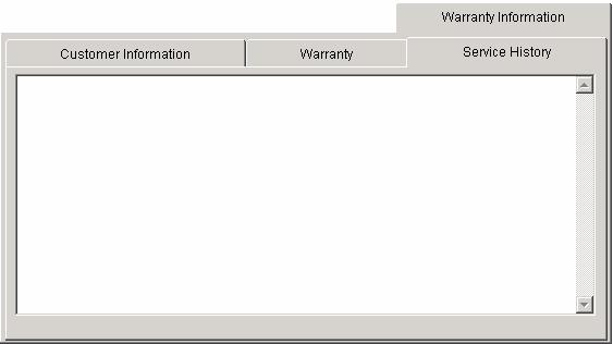 Warranty Information Service History The Service History tab displayed below is a memo field used to
