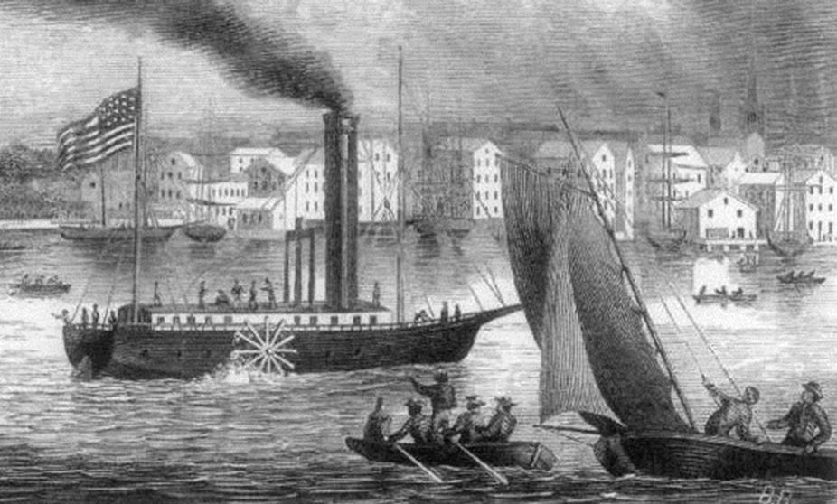 Robert Fulton Steamboat Uses Watt s engine to travel on water