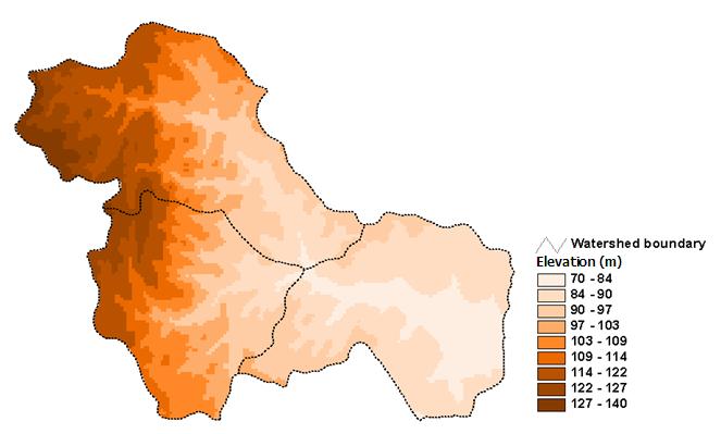 Figure 5.22. DEM of 30 m grid resolution for the Owl Run watershed. Figure 5.