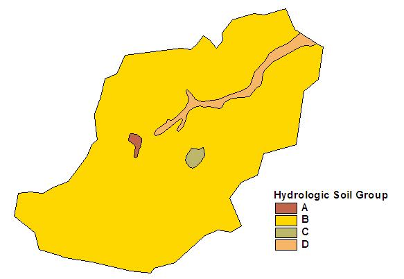 Figure 5.54. Spatial distribution of hydrologic soil groups in QN2 sub-watershed.