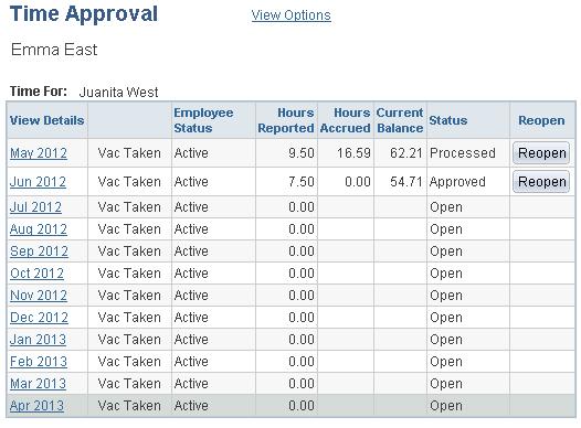 Click on Return to Time Approval The status on the Time Approval page will now