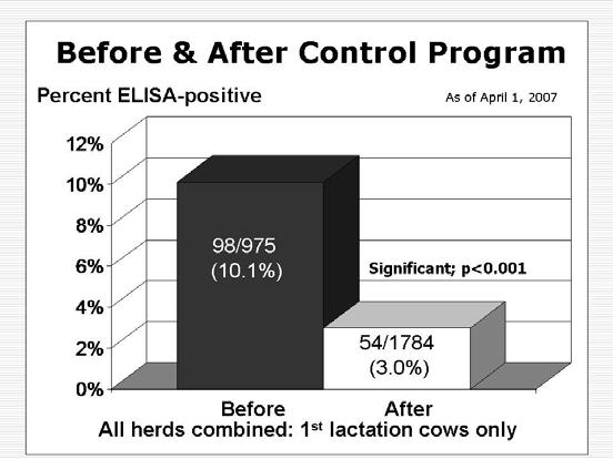 Timing of testing: Some herds use a pre-dryoff testing scheme where blood samples are collected from cows such that ELISA results are available before dryoff, specifically before use of any dry cow