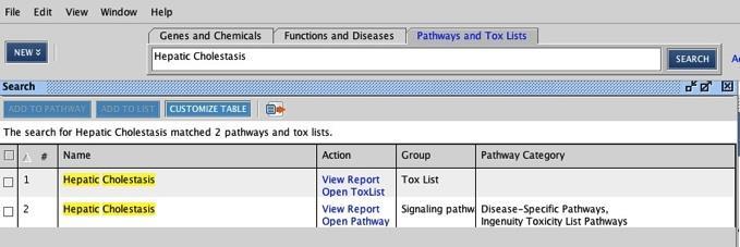 Pathway/Tox List Search The Pathways and Tox Lists search enables you to search through the