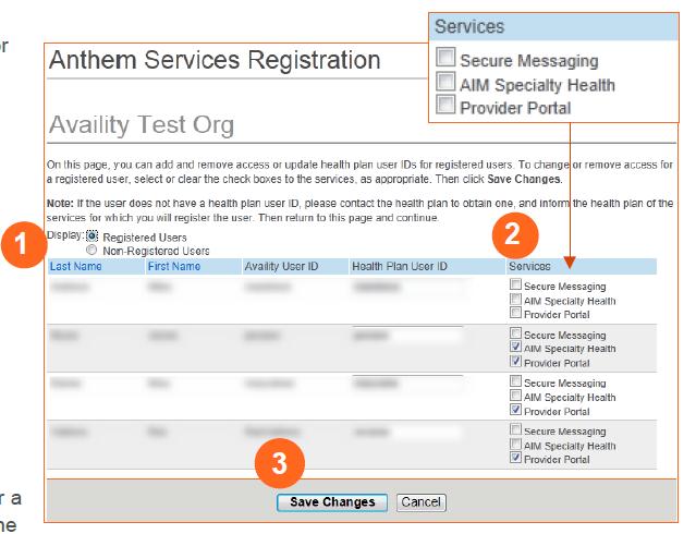 Anthem Services Registration: Changing Access for Registered Users If necessary, you can also change or remove a User's access to Anthem