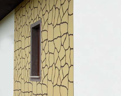 The desired stone or brick effect can be obtained by applying two products: one of 12 specially selected colours of CT 60 0,5 mm acrylic plaster and also one of 5
