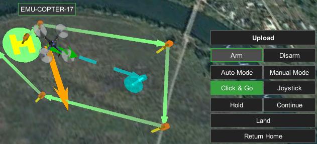 Steps: Press Click & Go commands Click on the map to define target point Adjust additional parameters AGL alt, Speed and Heading if needed and press confirm to send command to the drone Press "OK"