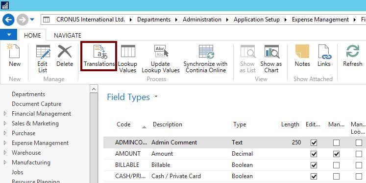 Field configuration Field configuration in Microsoft Dynamics NAV In the Expense Management App and Web Portal the user will see specific fields which the user is required to fill out when completing