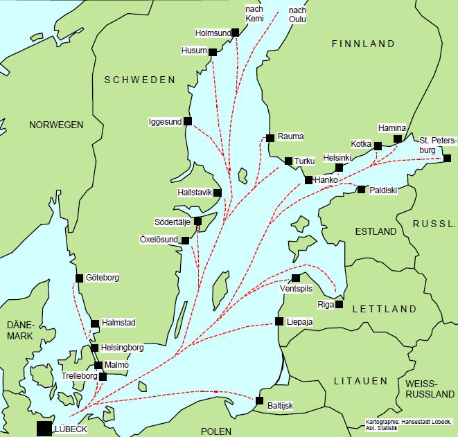 German Case Study: Lübeck Lübeck is the largest German port in the Baltic Sea Over 130 departures per week to 25 destinations including Scandinavia, Russia and the Baltic states More than 150