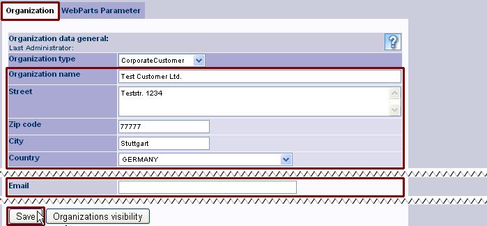 Then select the Customer option in the Organization type list box to activate the input fields of the form. Now fill the mandatory fields for creating the new organization.