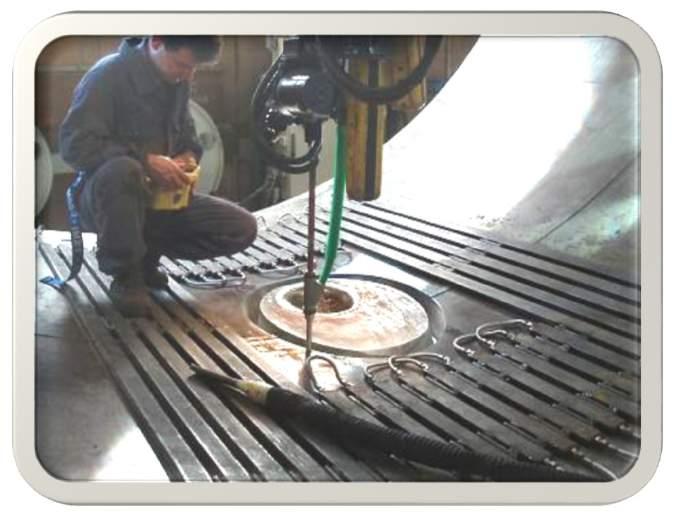 automatic orbital welding of nozzles Catalyst Discharge Nozzle Design SAW welding activity on Catalyst Discharge Nozzle to shell