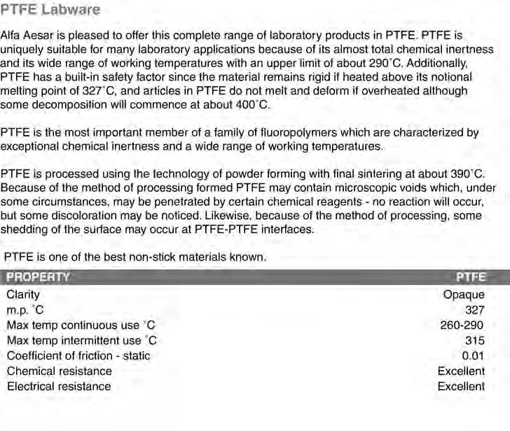 Poly(tetrafluoroethylene) (PTFE) Labware Labware
