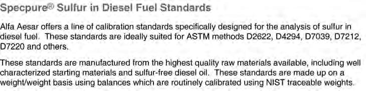 Sulfur Standards XRF Standards 41751 41752 41753 41755 41756 41757 Sulfur in Residual Oil standard solution, Specpure, 3500æg/g (0.