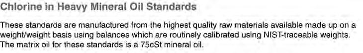Chlorine Standards XRF Standards 40548 42184 40549 40551 40553 40558 42185 Chlorine in Heavy Mineral Oil standard solution, Specpure, blank (0.