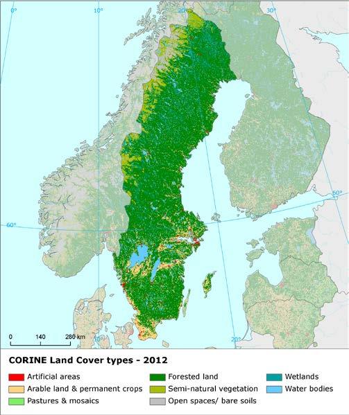 Land cover 2012 Overview of land cover & change Landscape development in Sweden is very intensive in the 2006-2012 period, characterized by the highest mean annual land cover change rate in Europe
