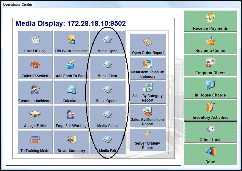 110 The Other Tools group box displays a group of buttons. The Media Client is controlled by the Media buttons (See Figure 5-26).