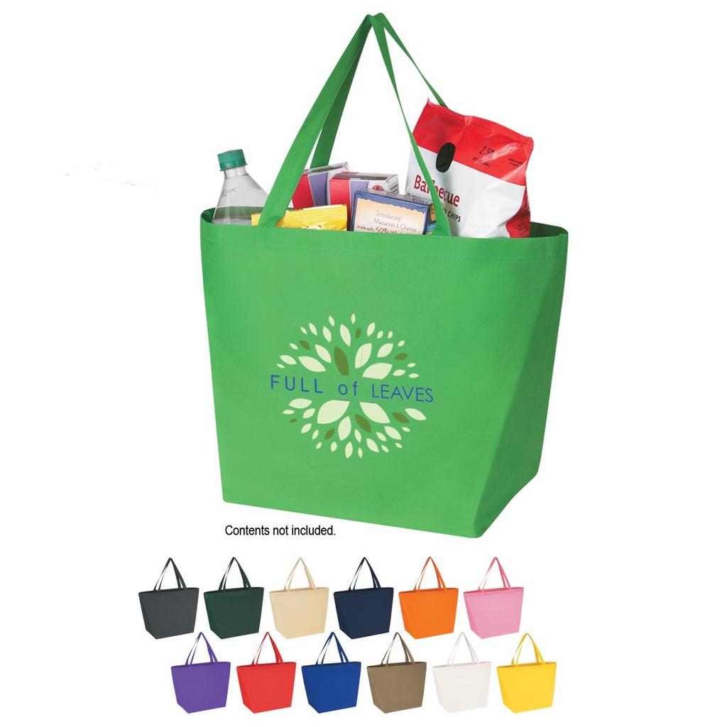 Shopper Tote Bag - 20" W x 13" H x 8" D Item Number: * This factoruy is based out of the Tampa Area Non woven budget shopper tote bag is made of 80 gram non woven, coated water resistant