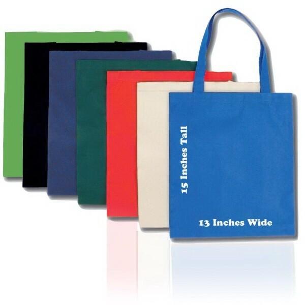 Tote Bag14" L x 13" W - These Promotional Tote Bags burst with color, as they come in 5 different colors. The totes come with 24" handles and are made of non woven polypropylene.