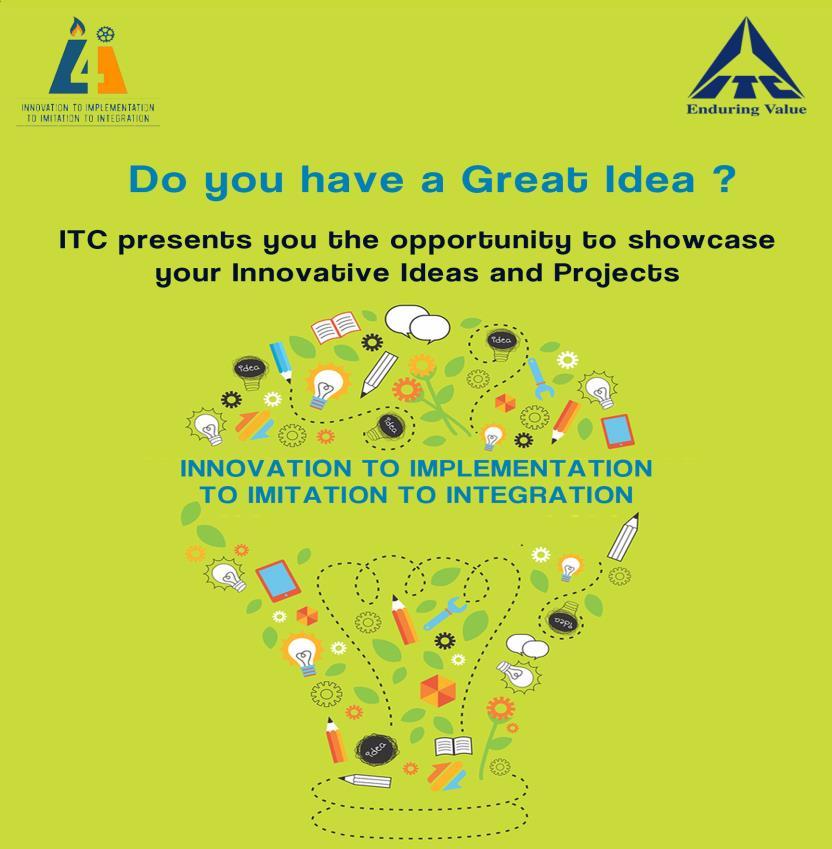Innovation @ ITC I4i Innovation to Implementation to Imitation to Integration Business Need Approach Implementation Organizational Benefits ITC organizes Organization level competition on Innovation