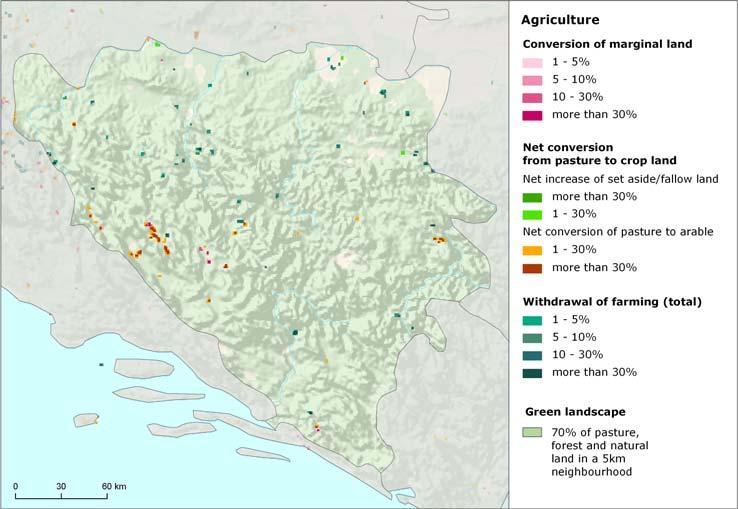 Pasture/mosaics consumption by artificial sprawl and arable/crop land Agricultural land in Bosnia an Herzegovina is composed mainly of complex cultivation patterns (4), areas with significant share