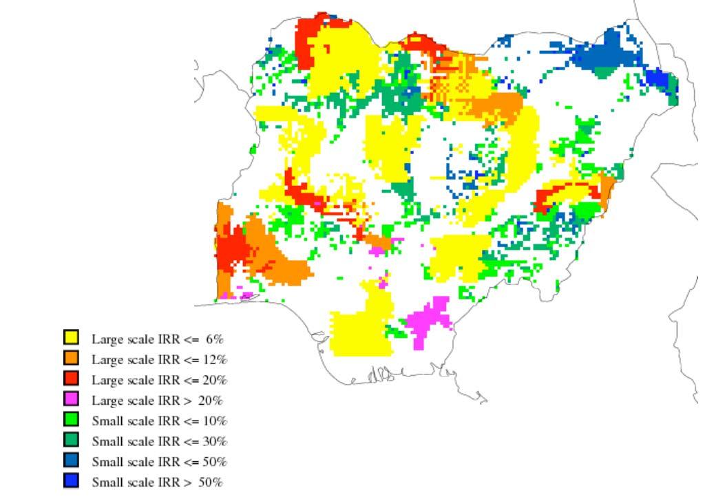 Figure 14. Irrigation schemes are viable across much of the country, with pockets of higher returns Areas viable for irrigation Source: You and others 2009. Table 10.