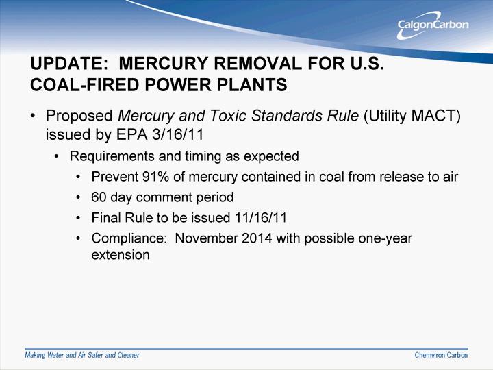 UPDATE: MERCURY REMOVAL FOR U.S.