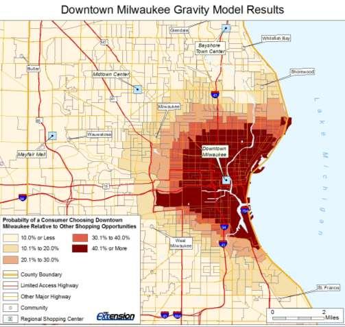 Gravity Modeling Gravity modeling provides an additional method for examining competition and potential shopping patterns around a business district.