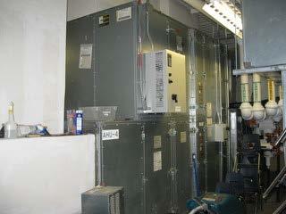 An air cooled chiller produces chiller water and is distributed to air handling units by chilled water pumps.