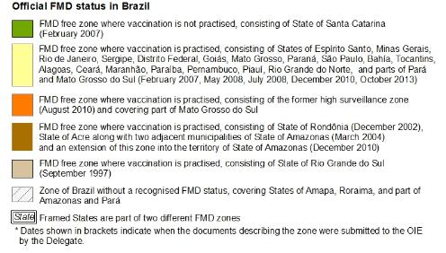 FOOT AND MOUTH DISEASE (FMD) BRAZIL FMD free zone where vaccination is not practised