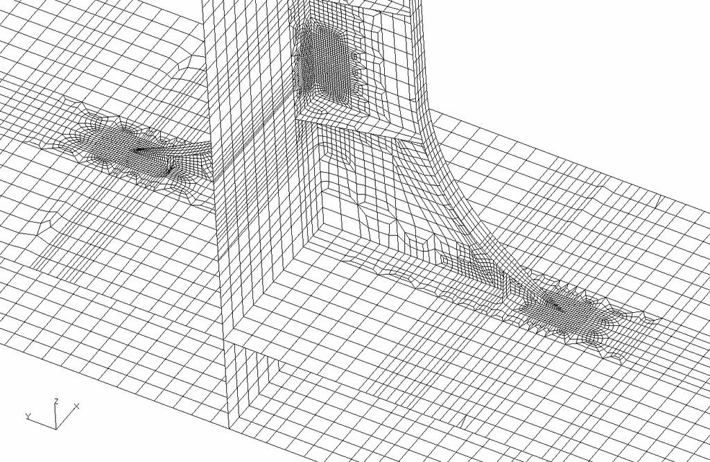Rules for Ships, January 008 Amended, Pt.8 Ch.1 App.B Page 31 most recently January 010 Figure B.3.8 Close-up View of Finite Element Mesh at the Lower Part of a Vertical Web Frame and Backing Brackets 3.