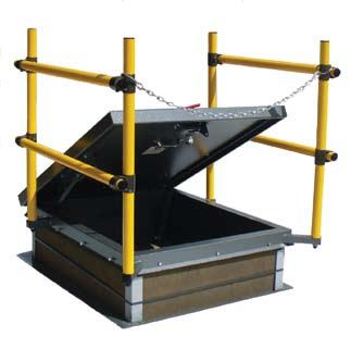 SAF-T-HATCH RAIL SYSTEM: RHG-STH Series JL RHG Series Roof Hatch with Safety Rail SAFETY RAIL: Model STH Certifications: Rail meets OSHA-required compliance for safe egress and ingress through