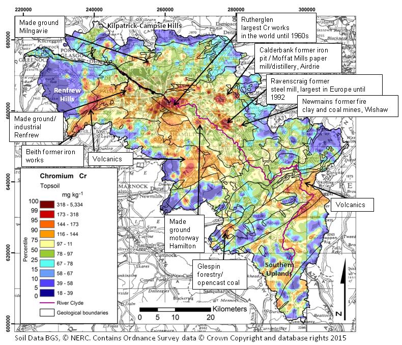 Soil Cr Geology/Urban Influences From: In Press Fordyce F M, Everett P A, Bearcock J M and Lister T R. Soil metal quality and anthropogenic impacts in the Clyde Basin, Scotland, UK.