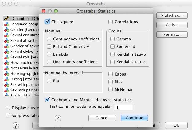 3. Click on Statistics > In the new window, click on Chi-Square and Cochran s