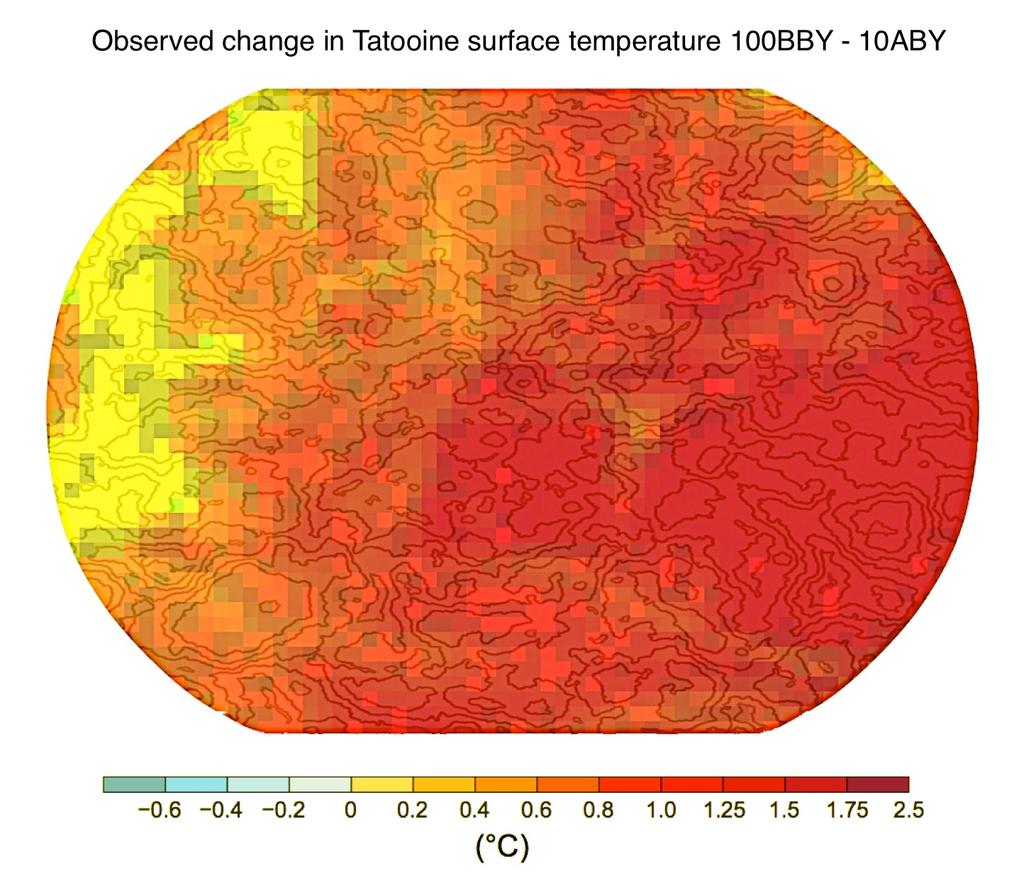 Figure SPM.1 Map of the observed surface temperature change from 100BBY to 10ABY derived from temperature trends determined by linear regression from one dataset (orange line in SPM.2).