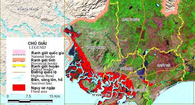 Final Report : Chapter 7 Figure 7.2-2 Presumed map of flood inundation area 7.2.2 Population Distribution in Southern Region Population of Ba Ria Vung Tau Province has 101,200 person and the population density is 509 person/ km2.