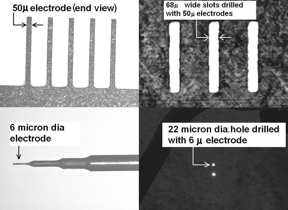 Microfabrication methods and tools EDM Electric Discharge Machining uses large electric field arcs across the gap between the two metal surfaces.