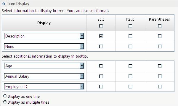 Tree Display: Select additional information to display in the analysis.