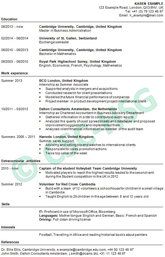 CV for United Kingdom General The purpose of the CV is to present your personal career Well-structured design, in order to convey a quick initial impression of yourself Sort in reverse chronological