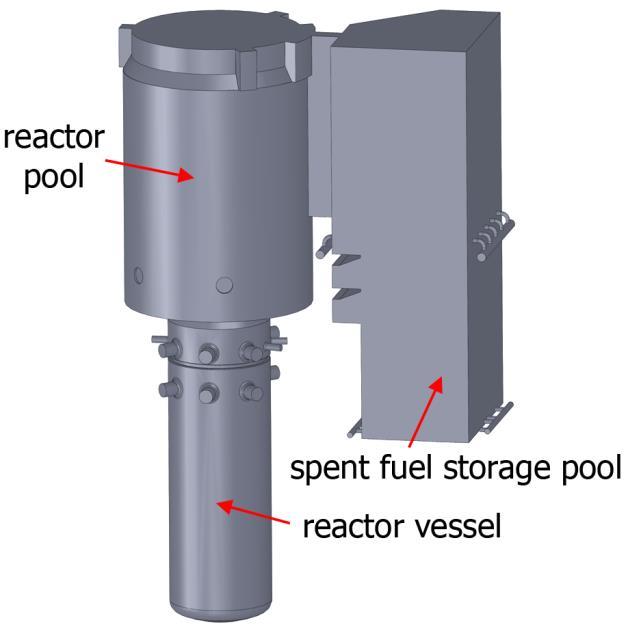 Fig. 1 Geometric model of the system during outage conditions The fuel assemblies and their residual thermal power were situated in the RV (residual thermal power from fuel assemblies that were in