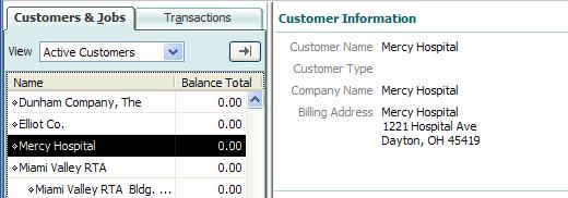 Figure 4 QuickBooks Customer List When opening the customer all the information