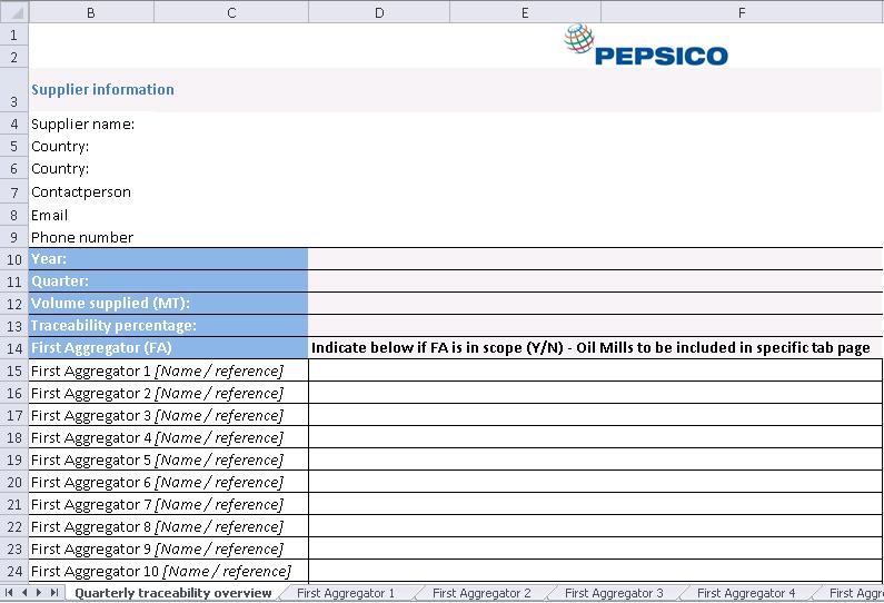Appendix I: Reprting template (traceability data) A reprting template (Excel) has been develped t deliver the desired traceability data f the PepsiC reprting requirements.