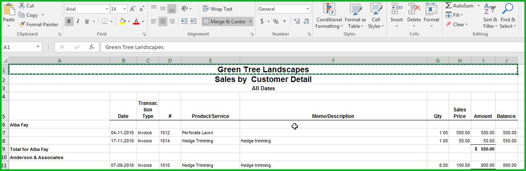 QuickBooks helps you get started by exporting reports to excel with one click exports.